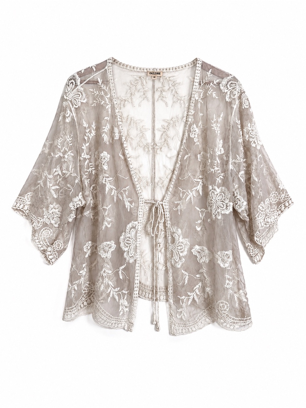 Dizzire Lace Kimono Cardigan Size Medium Boho Floral Sheer Cover Up